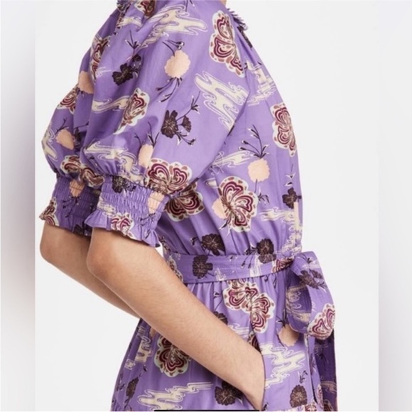 NWOT Ulla Johnson Dasha Popelin Ruffle Tier Purple Zinnia Floral Midi Dress - Picture 12 of 16